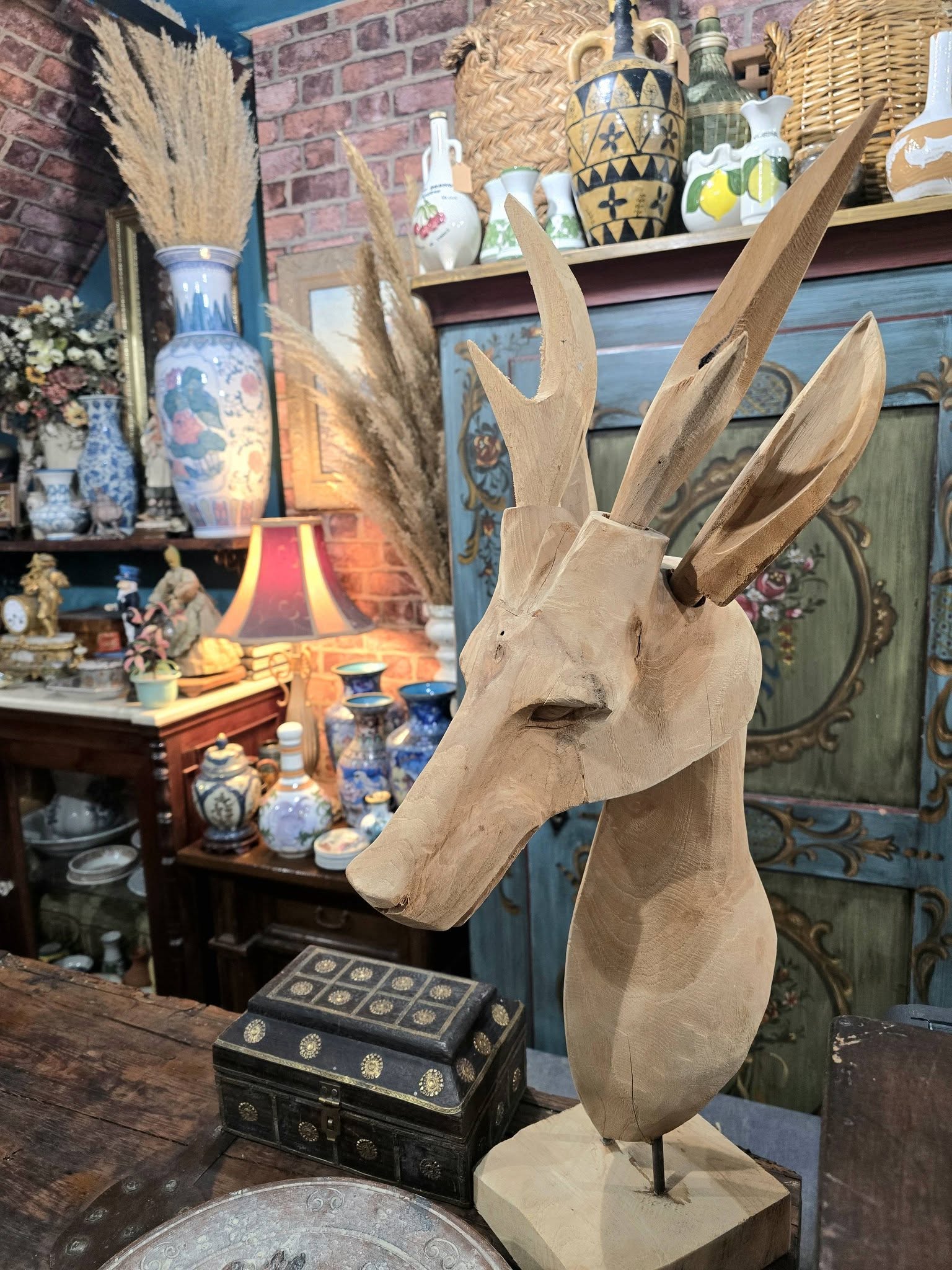Vintage large hand carved Wooden deer