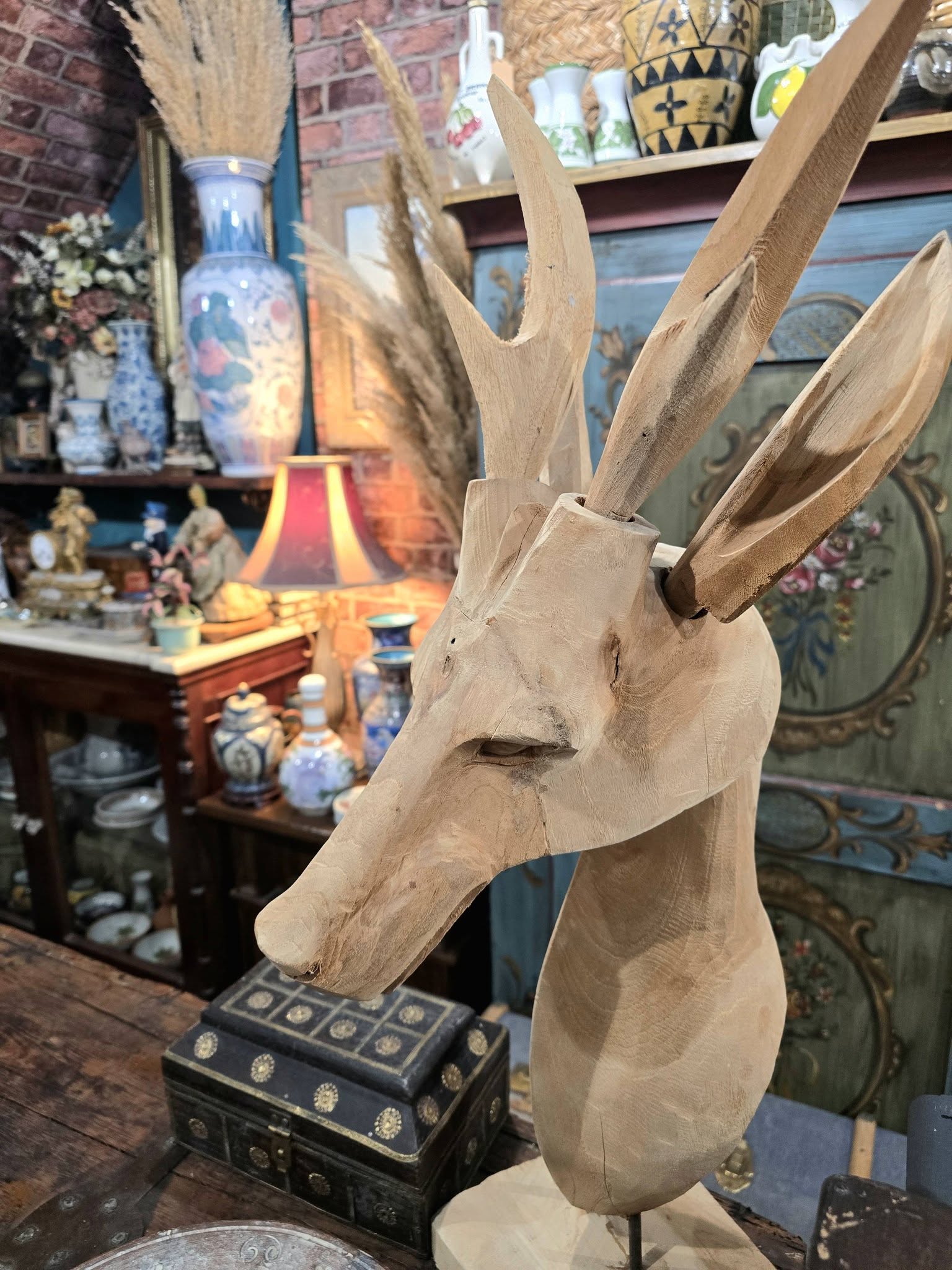 Vintage large hand carved Wooden deer