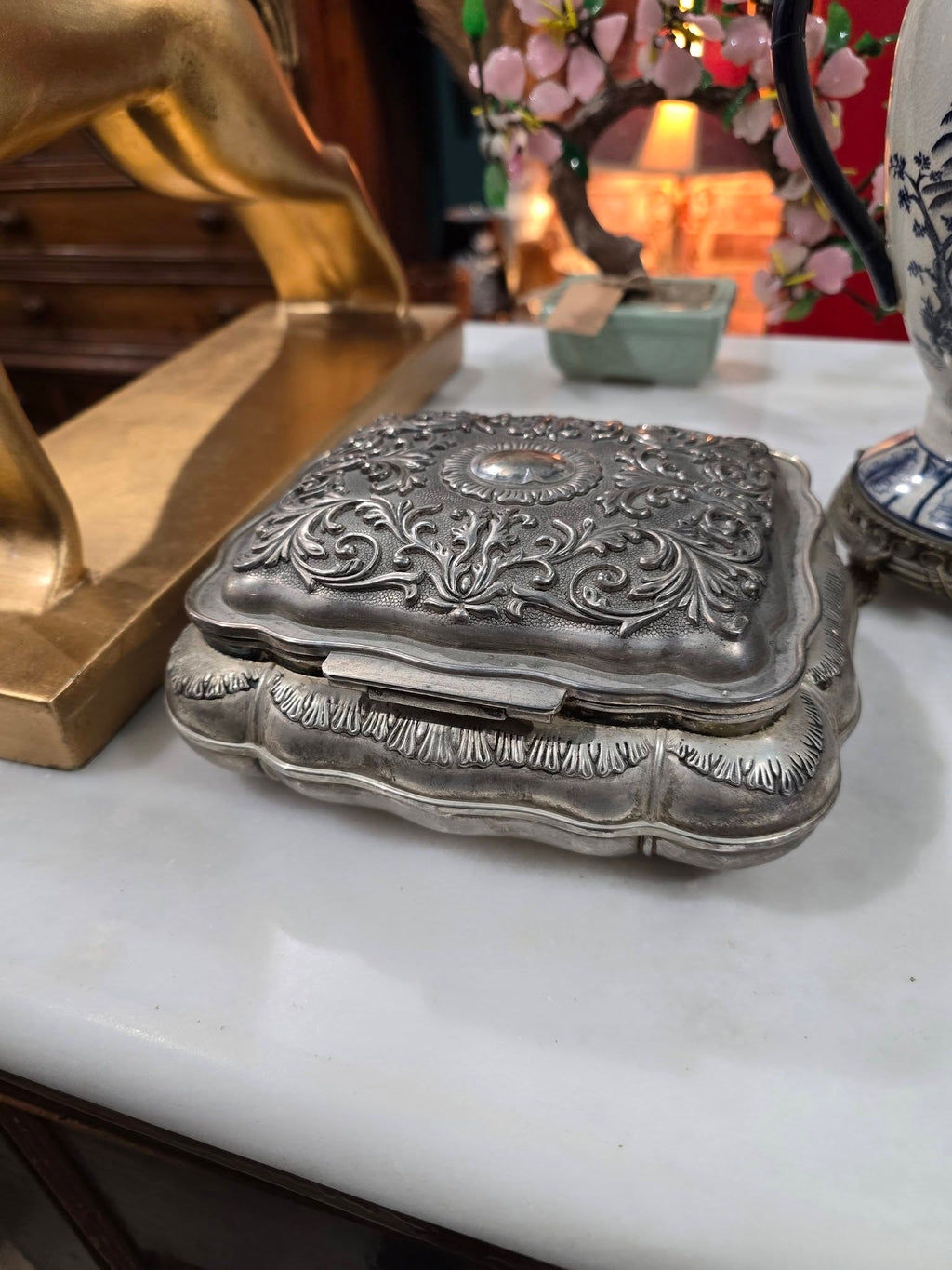 Vintage Silver-Plated ornate Jewellery Box