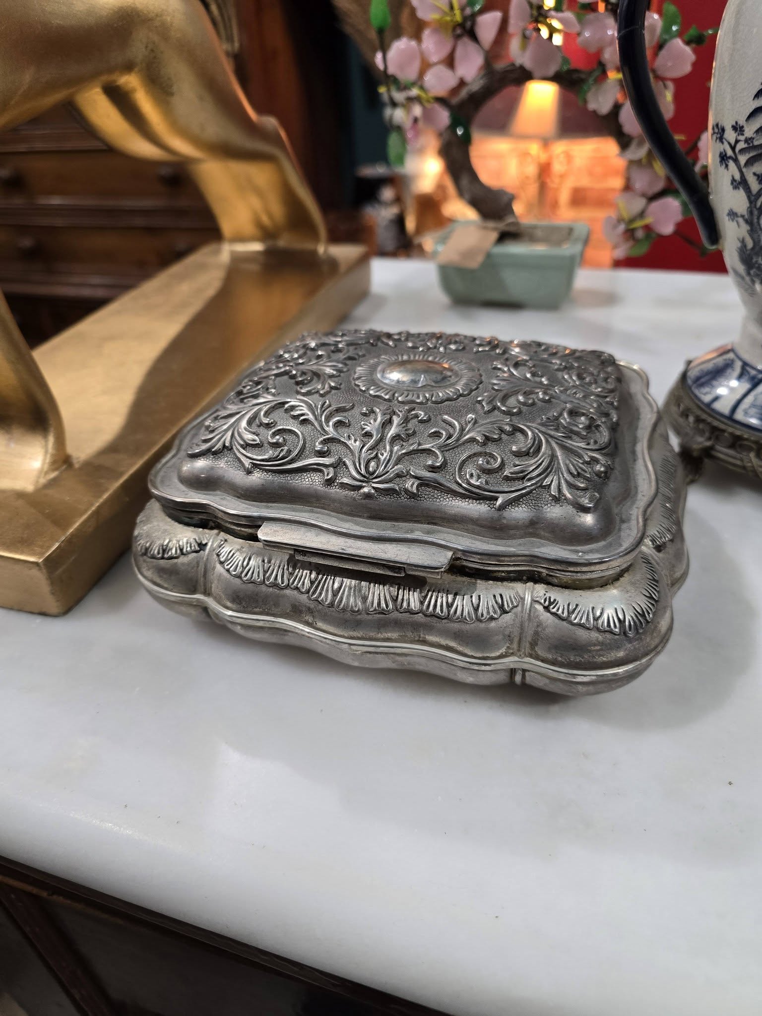 Vintage Silver-Plated ornate Jewellery Box
