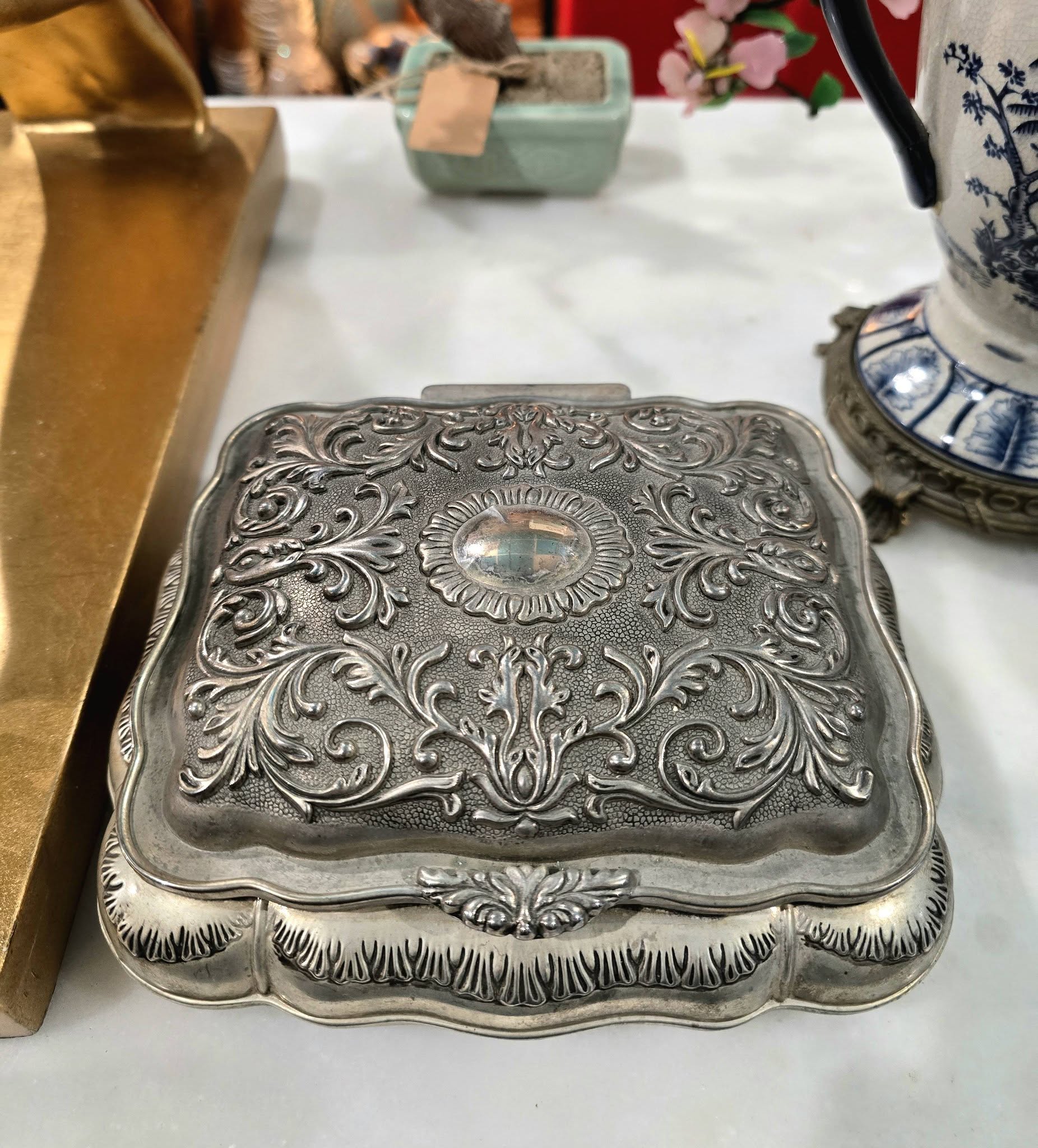 Vintage Silver-Plated ornate Jewellery Box