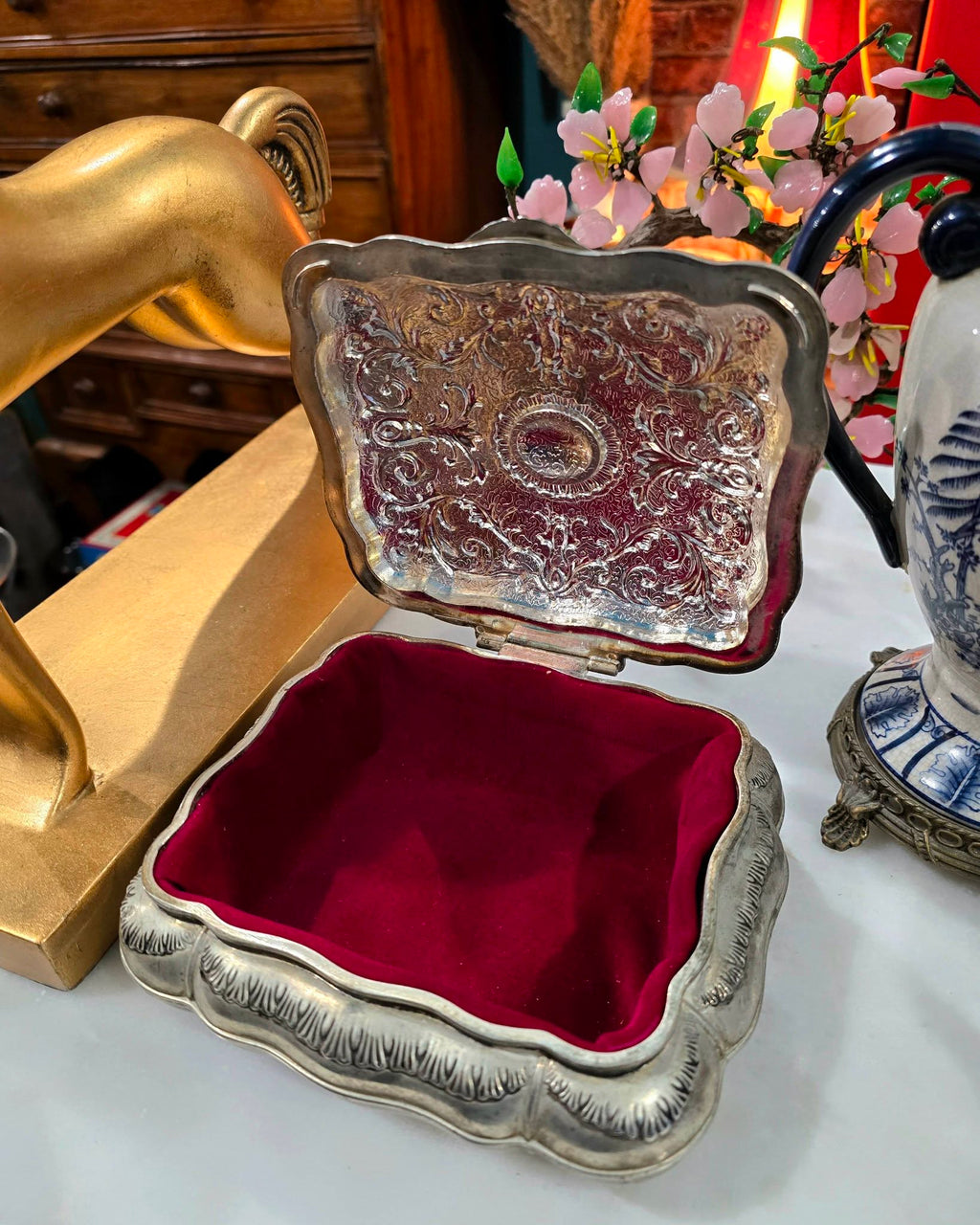 Vintage Silver-Plated ornate Jewellery Box