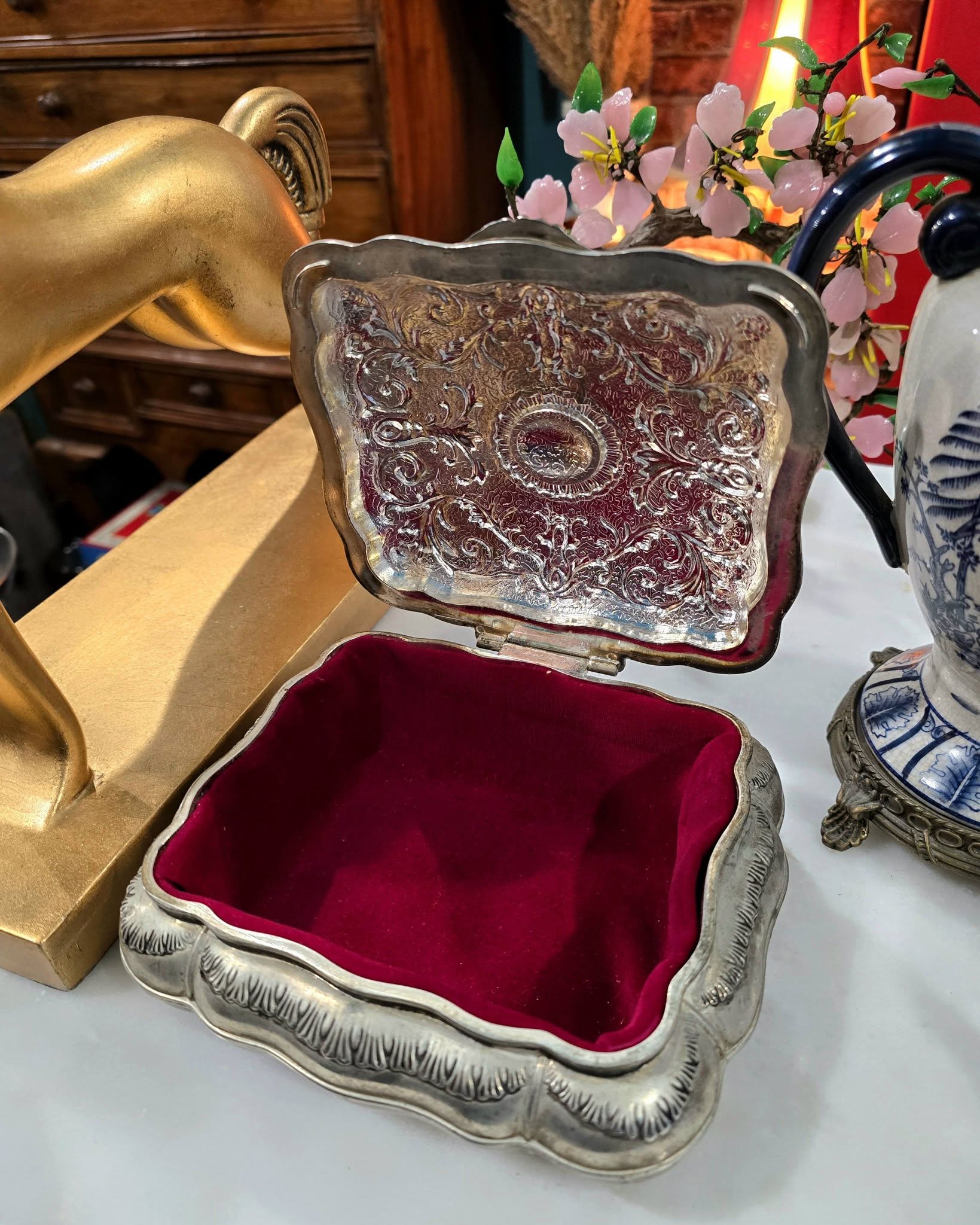 Vintage Silver-Plated ornate Jewellery Box