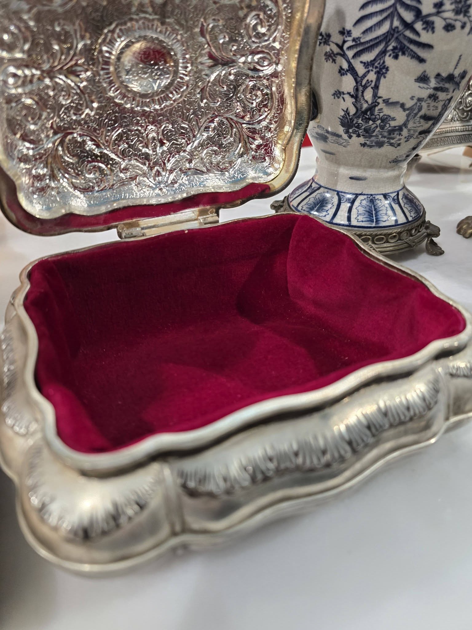 Vintage Silver-Plated ornate Jewellery Box
