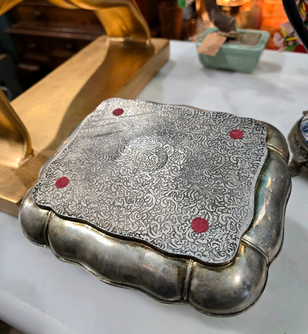 Vintage Silver-Plated ornate Jewellery Box