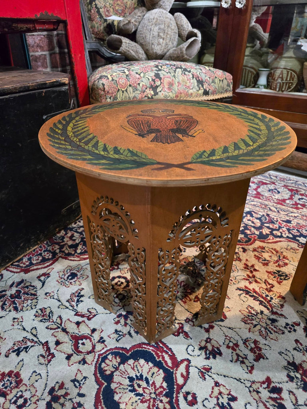 Vintage hand-painted beautiful double-headed eagle byzantine emblem wooden side tables