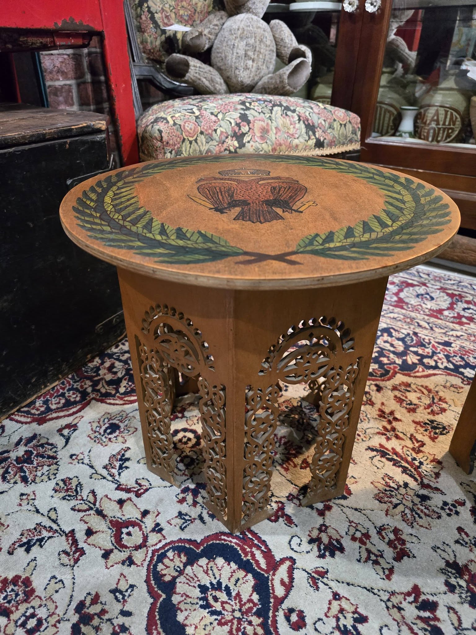 Vintage hand-painted beautiful double-headed eagle byzantine emblem wooden side tables