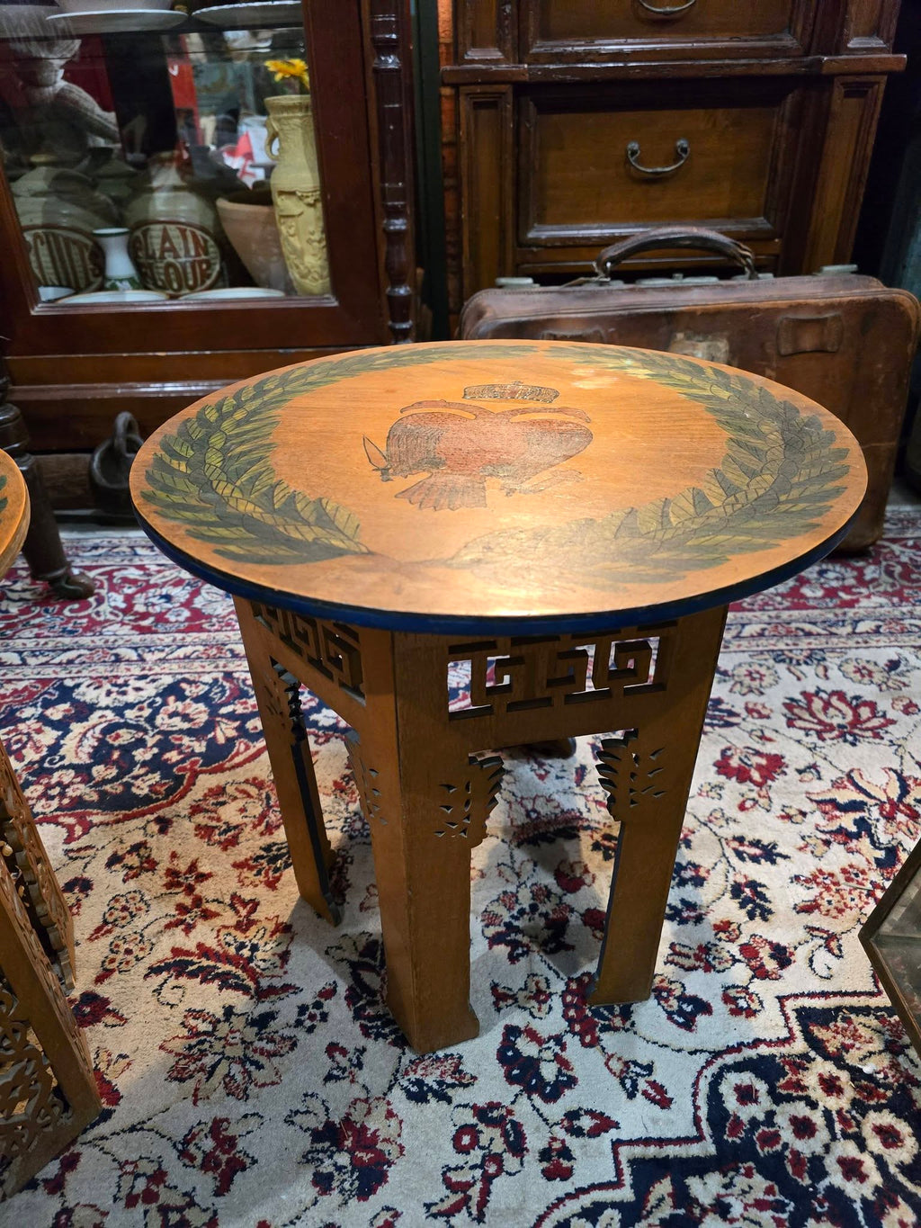 Vintage hand-painted beautiful double-headed eagle byzantine emblem wooden side tables
