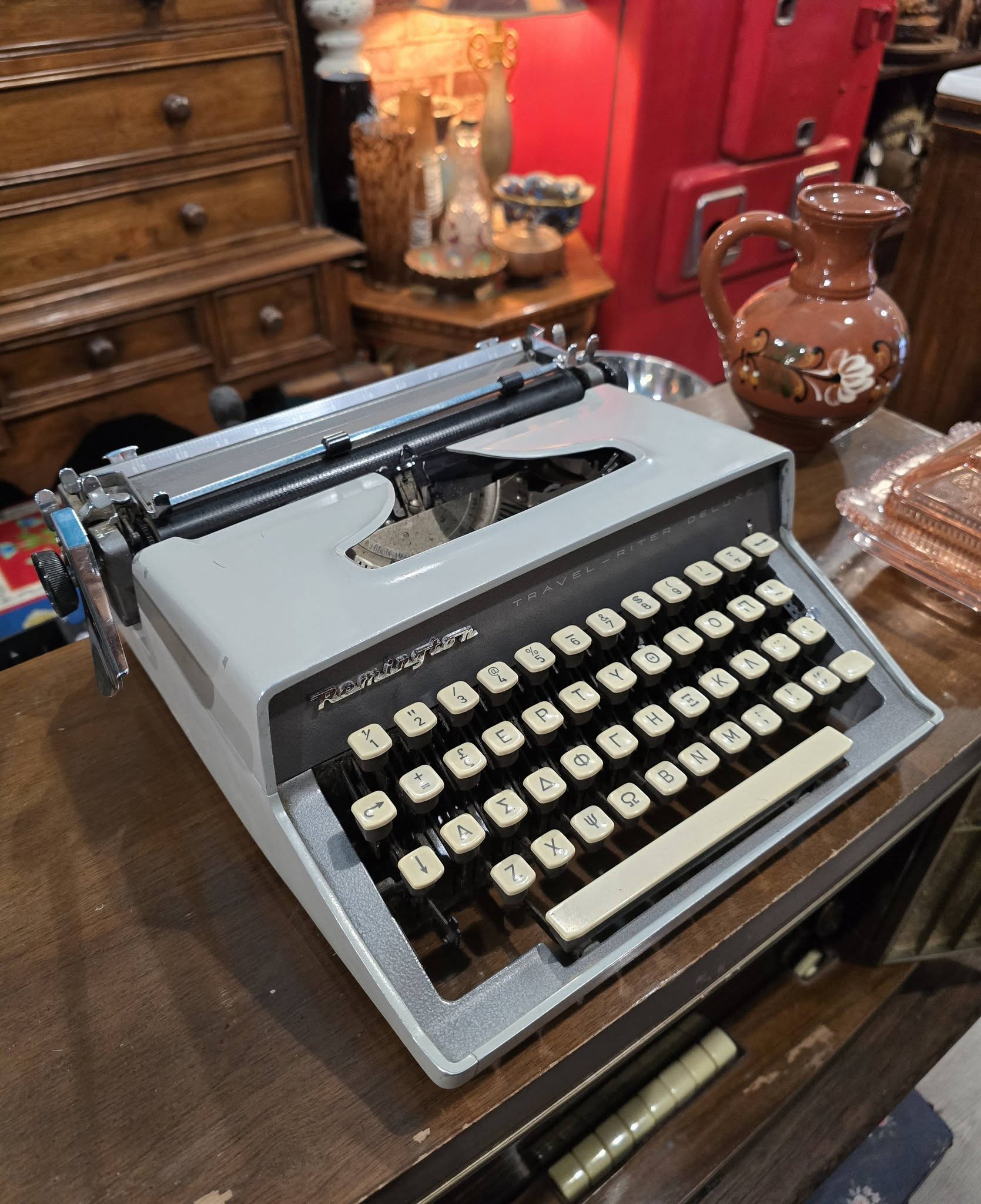 Vintage Greek Remington Travel Deluxe typewriter