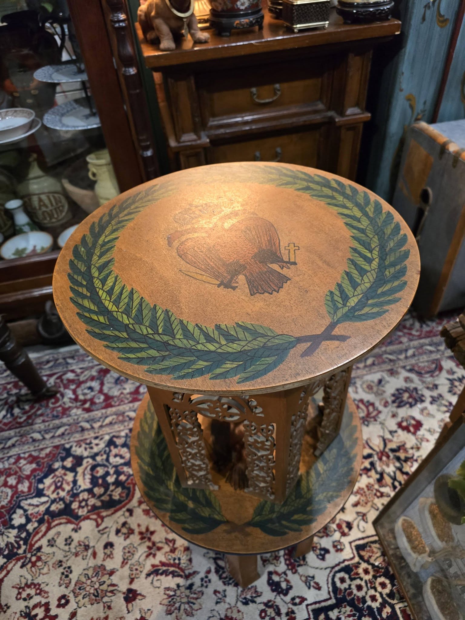 Vintage hand-painted beautiful double-headed eagle byzantine emblem wooden side tables