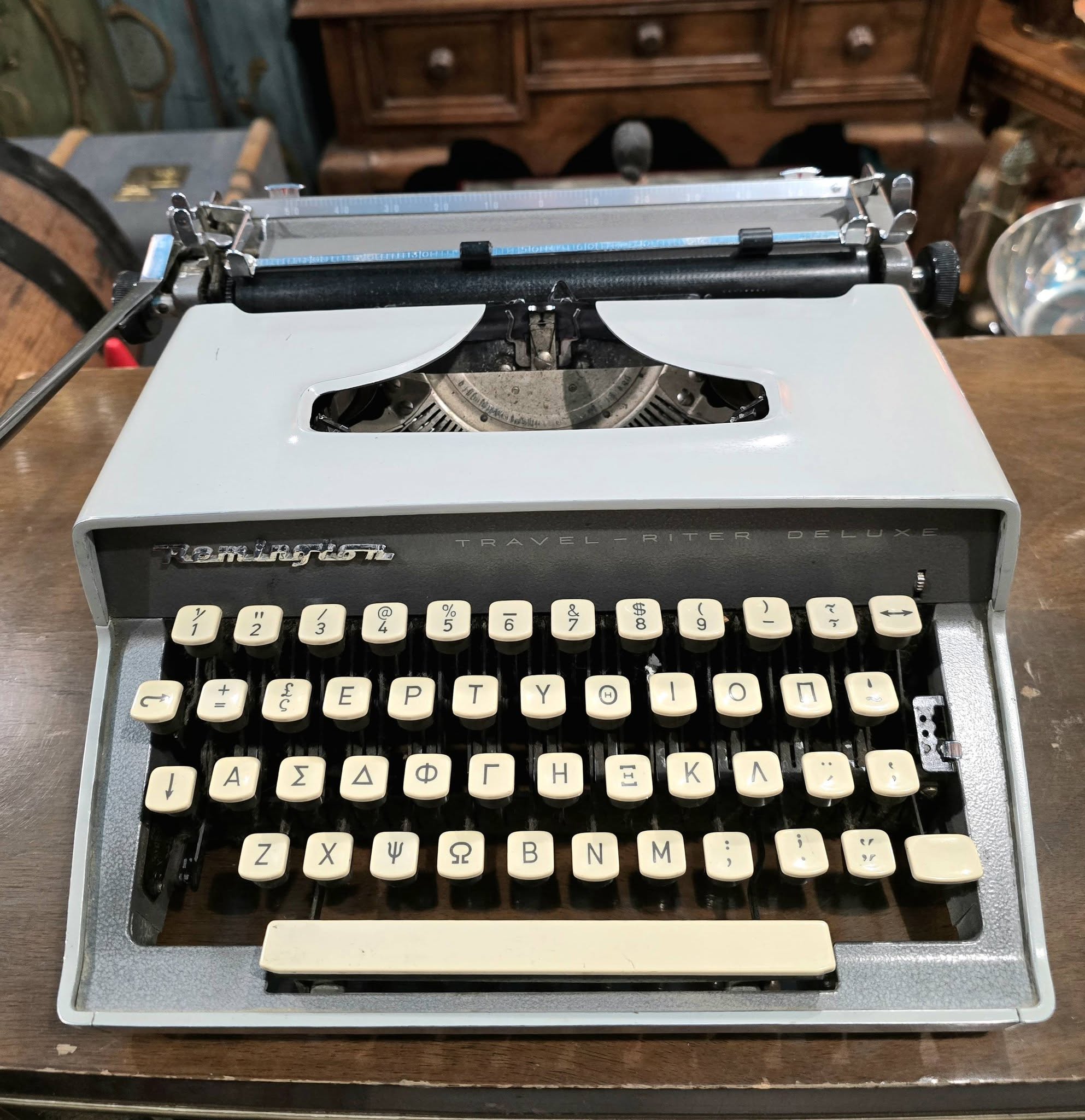 Vintage Greek Remington Travel Deluxe typewriter