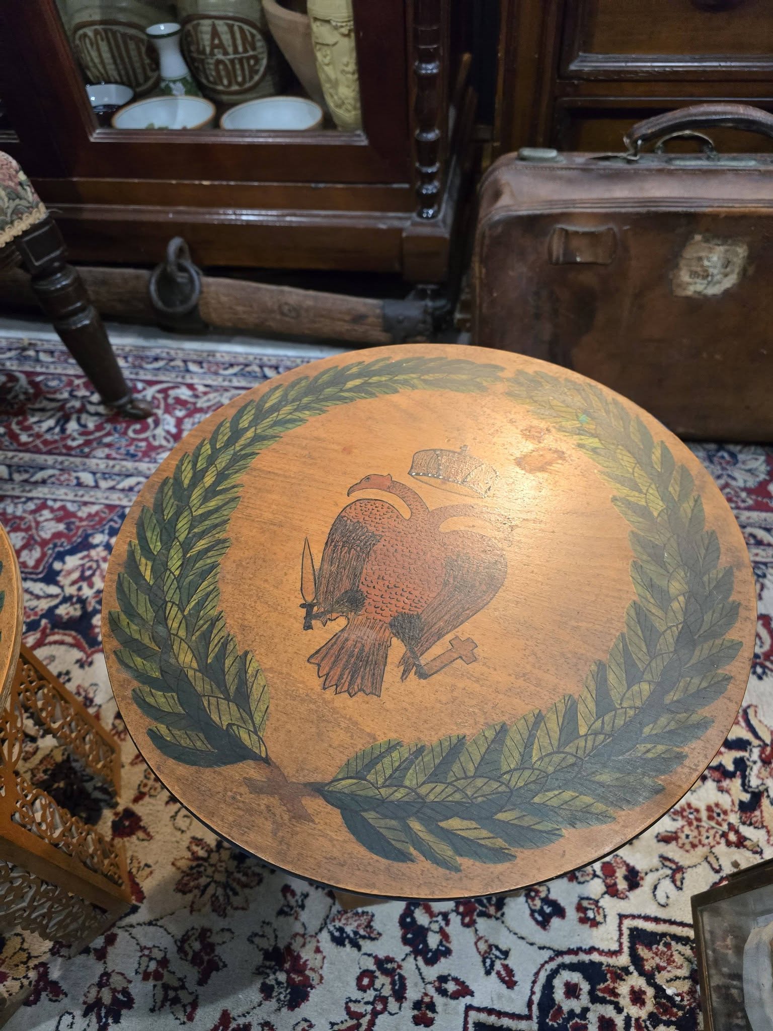 Vintage hand-painted beautiful double-headed eagle byzantine emblem wooden side tables
