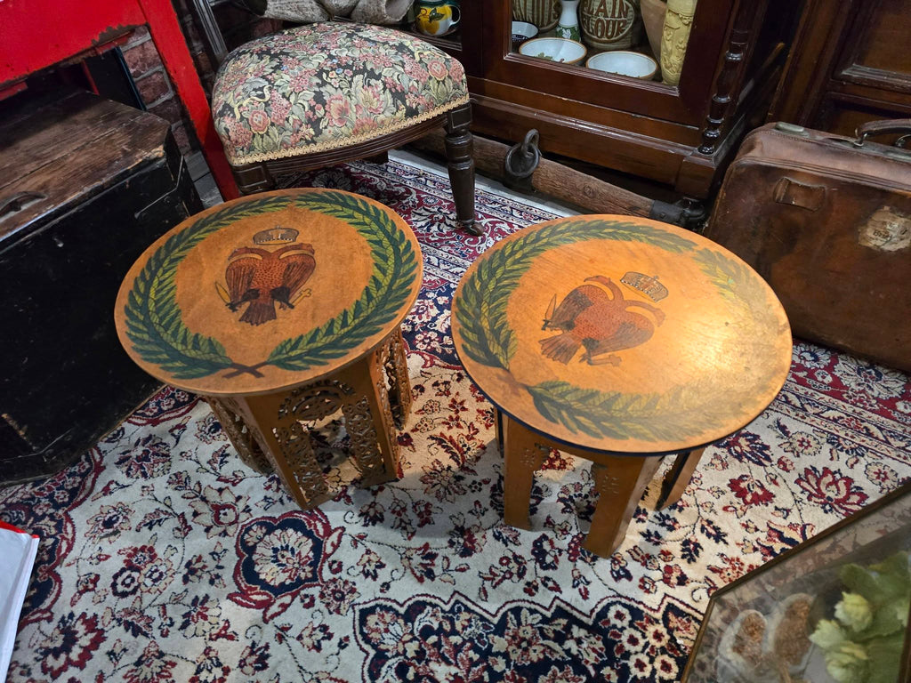 Vintage hand-painted beautiful double-headed eagle byzantine emblem wooden side tables