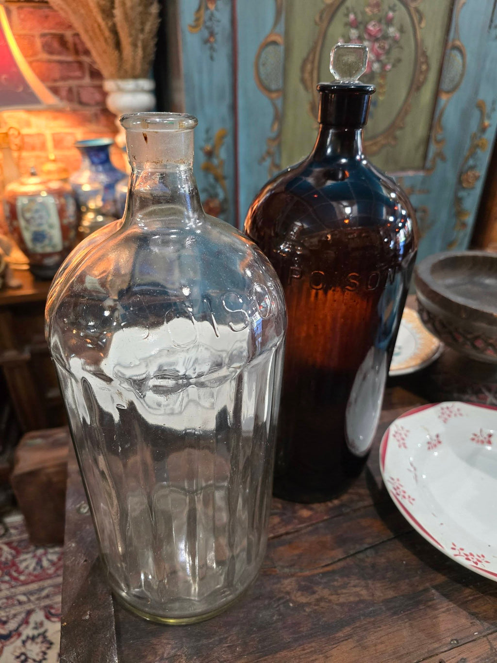 Vintage large glass Poison bottles
