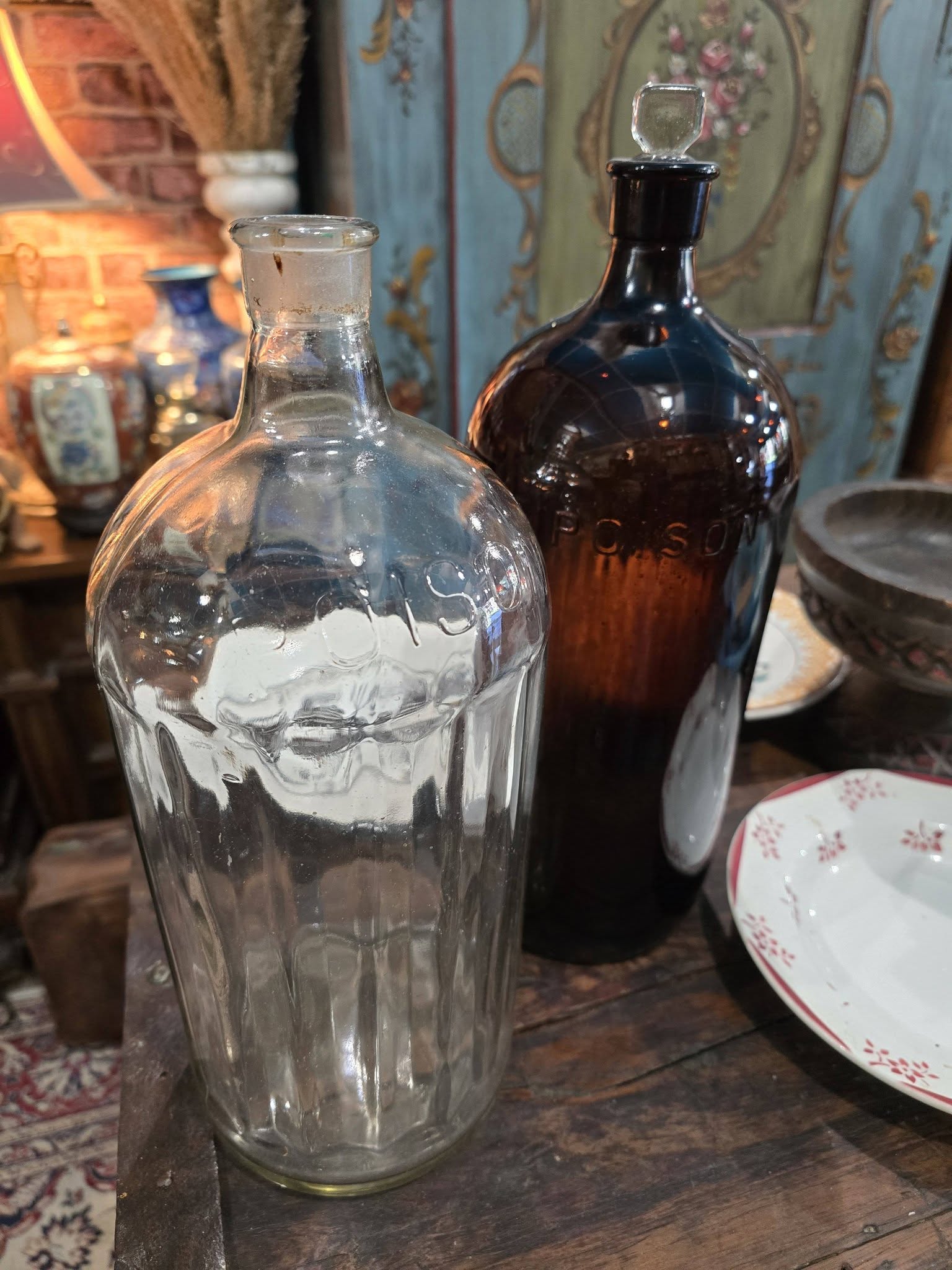 Vintage large glass Poison bottles