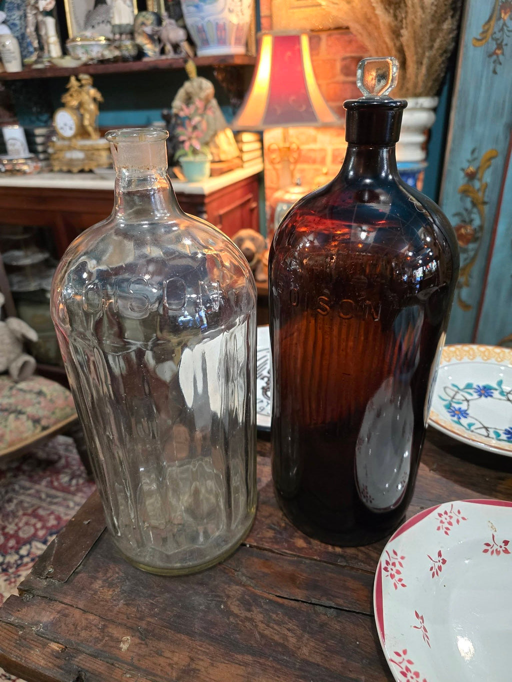 Vintage large glass Poison bottles