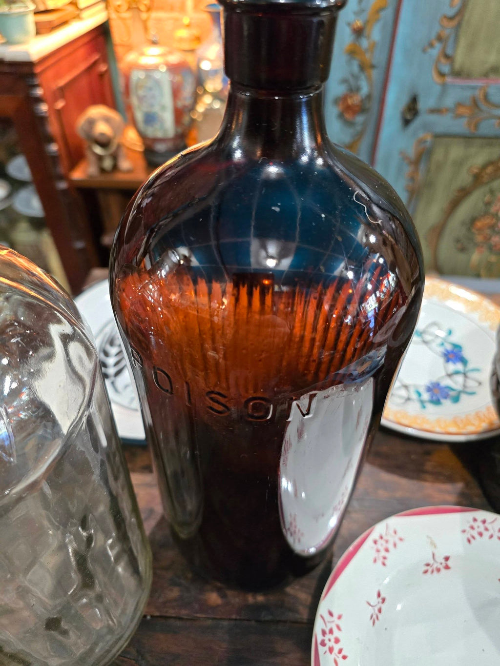 Vintage large glass Poison bottles