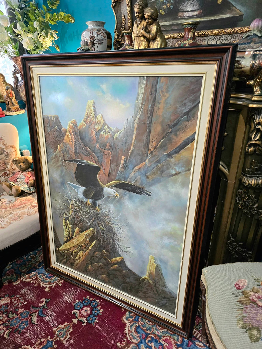 Vintage Anasazi Nest Builder II – Very Large Framed Bald Eagle Wildlife Print by Ted Blaylock