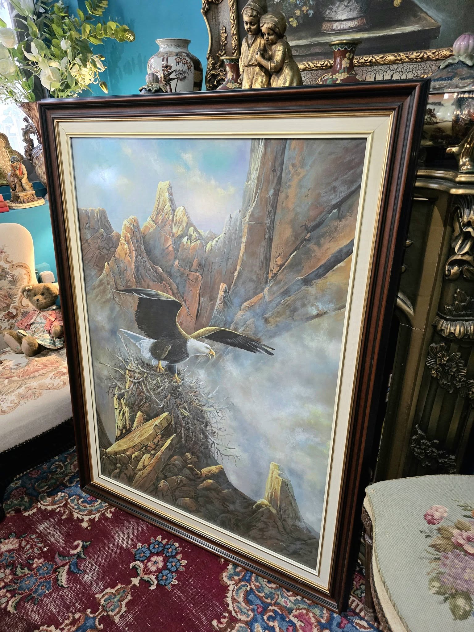 Vintage Anasazi Nest Builder II – Very Large Framed Bald Eagle Wildlife Print by Ted Blaylock