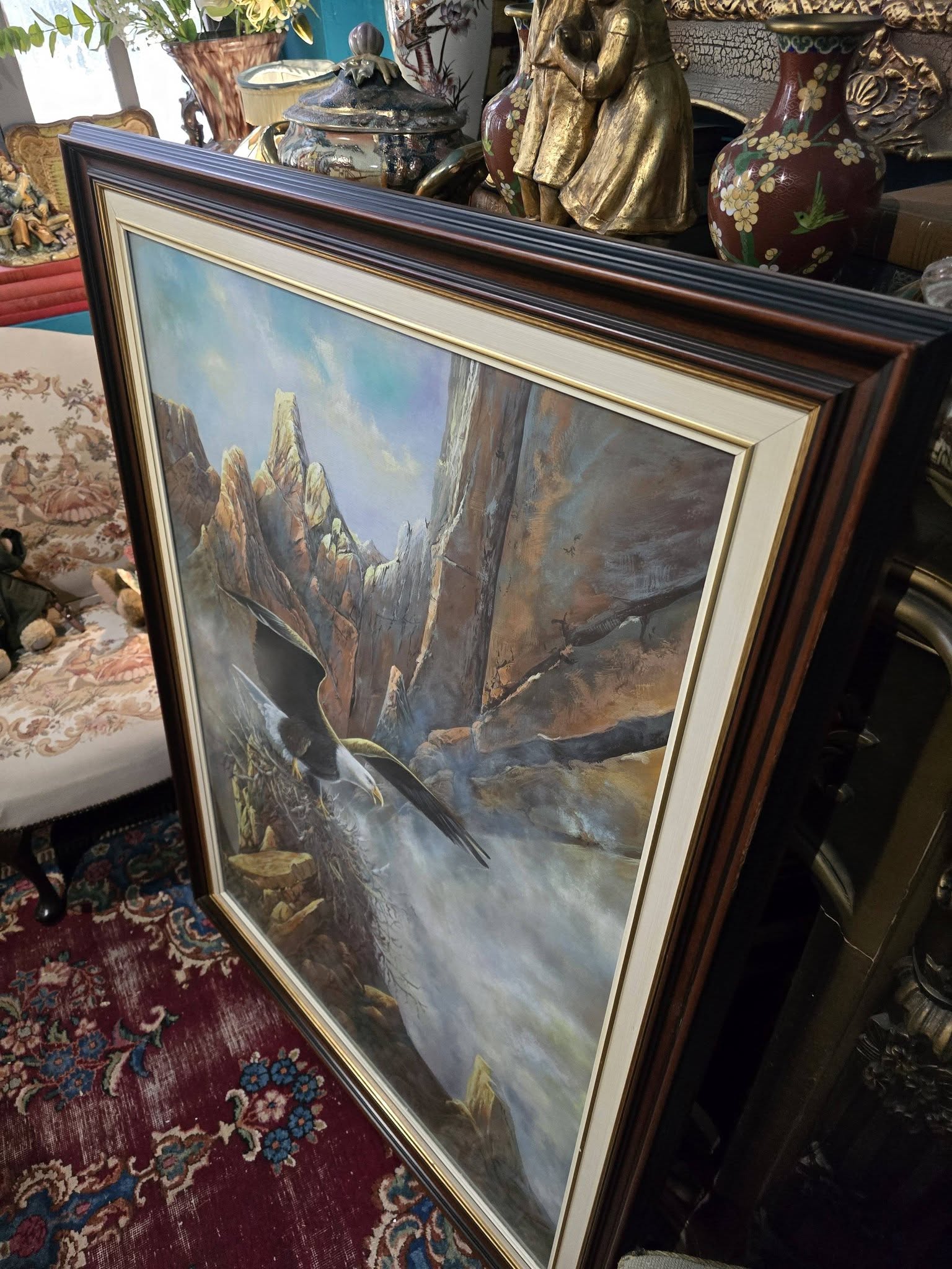 Vintage Anasazi Nest Builder II – Very Large Framed Bald Eagle Wildlife Print by Ted Blaylock