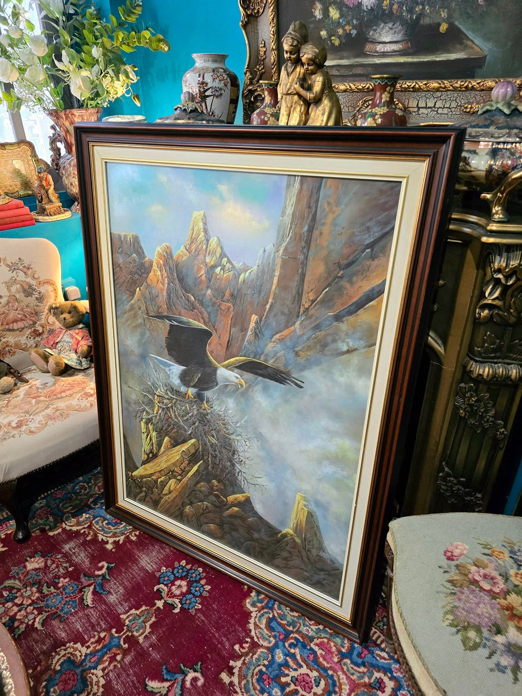 Vintage Anasazi Nest Builder II – Very Large Framed Bald Eagle Wildlife Print by Ted Blaylock