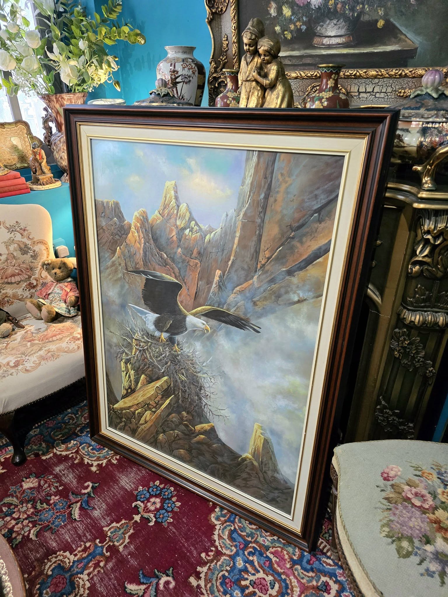 Vintage Anasazi Nest Builder II – Very Large Framed Bald Eagle Wildlife Print by Ted Blaylock