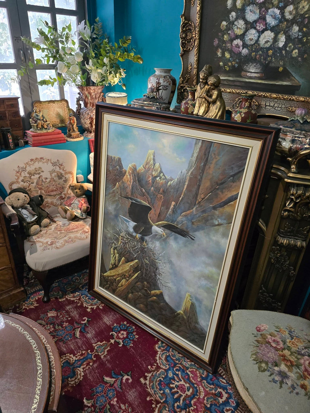 Vintage Anasazi Nest Builder II – Very Large Framed Bald Eagle Wildlife Print by Ted Blaylock