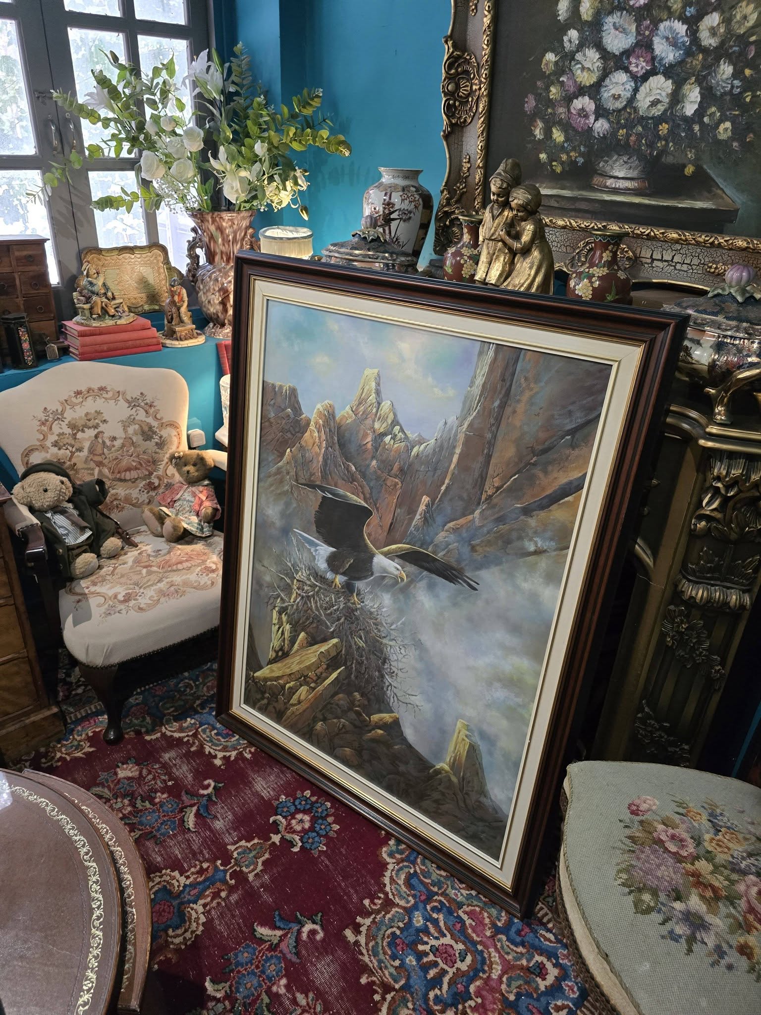 Vintage Anasazi Nest Builder II – Very Large Framed Bald Eagle Wildlife Print by Ted Blaylock