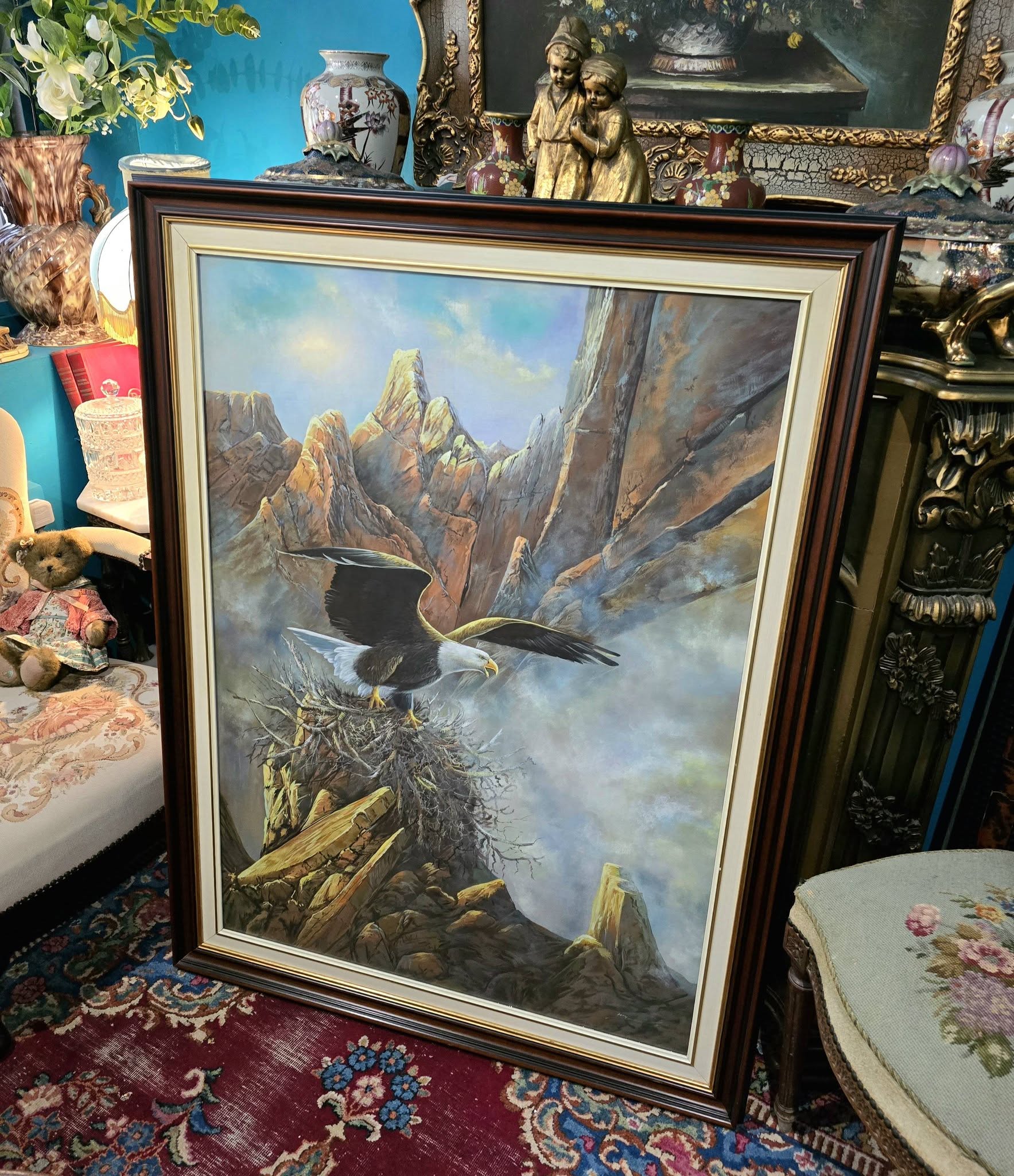 Vintage Anasazi Nest Builder II – Very Large Framed Bald Eagle Wildlife Print by Ted Blaylock