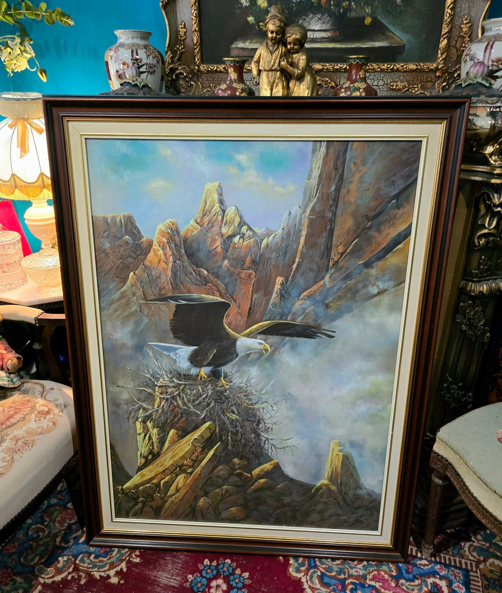 Vintage Anasazi Nest Builder II – Very Large Framed Bald Eagle Wildlife Print by Ted Blaylock