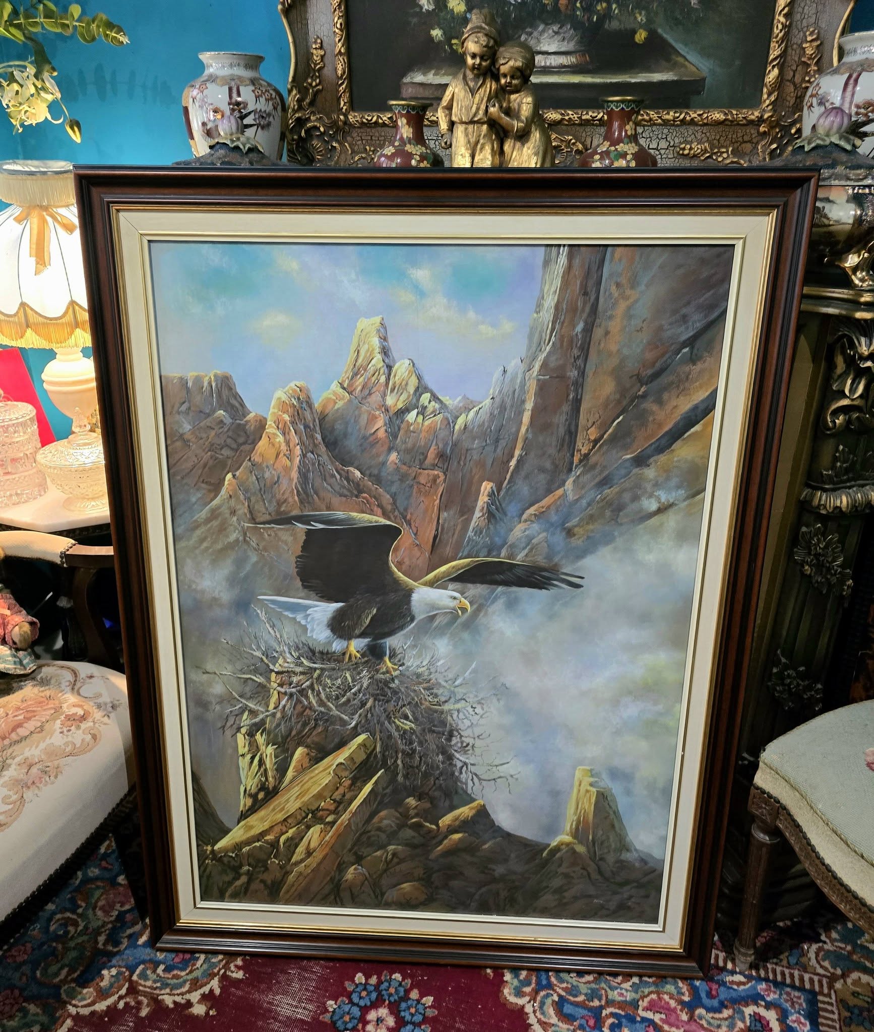 Vintage Anasazi Nest Builder II – Very Large Framed Bald Eagle Wildlife Print by Ted Blaylock