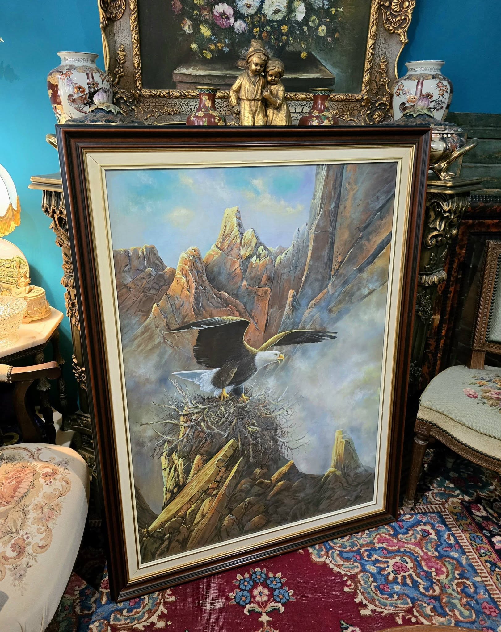 Vintage Anasazi Nest Builder II – Very Large Framed Bald Eagle Wildlife Print by Ted Blaylock