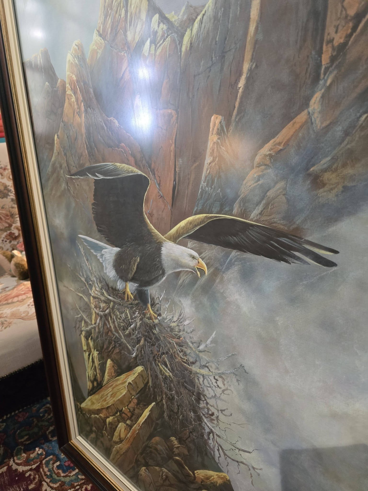 Vintage Anasazi Nest Builder II – Very Large Framed Bald Eagle Wildlife Print by Ted Blaylock