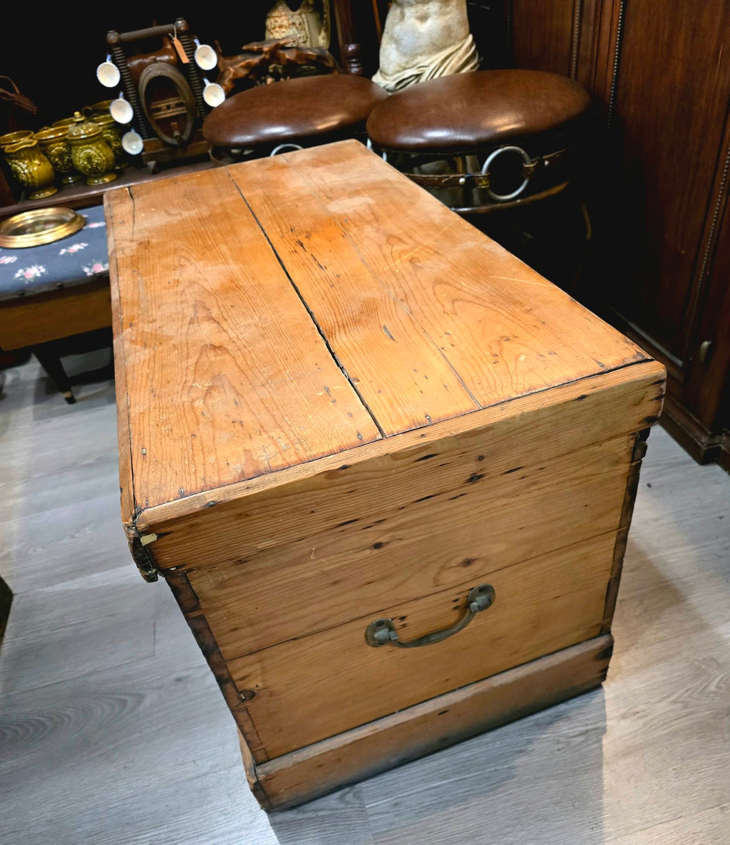 Antique heavy quality pine carriage trunk chest