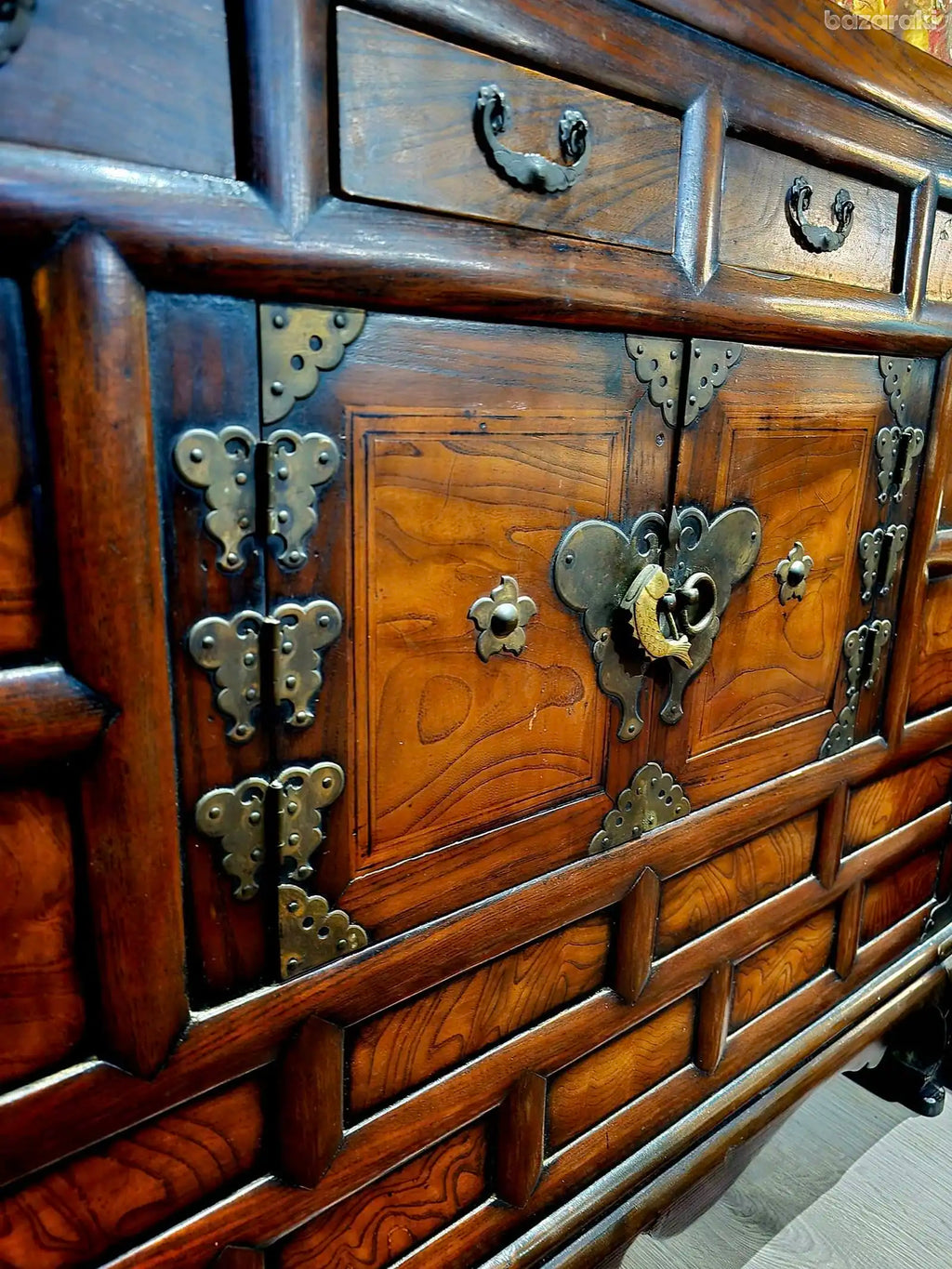 Antique 1940's wooden brass butterfly sideboard