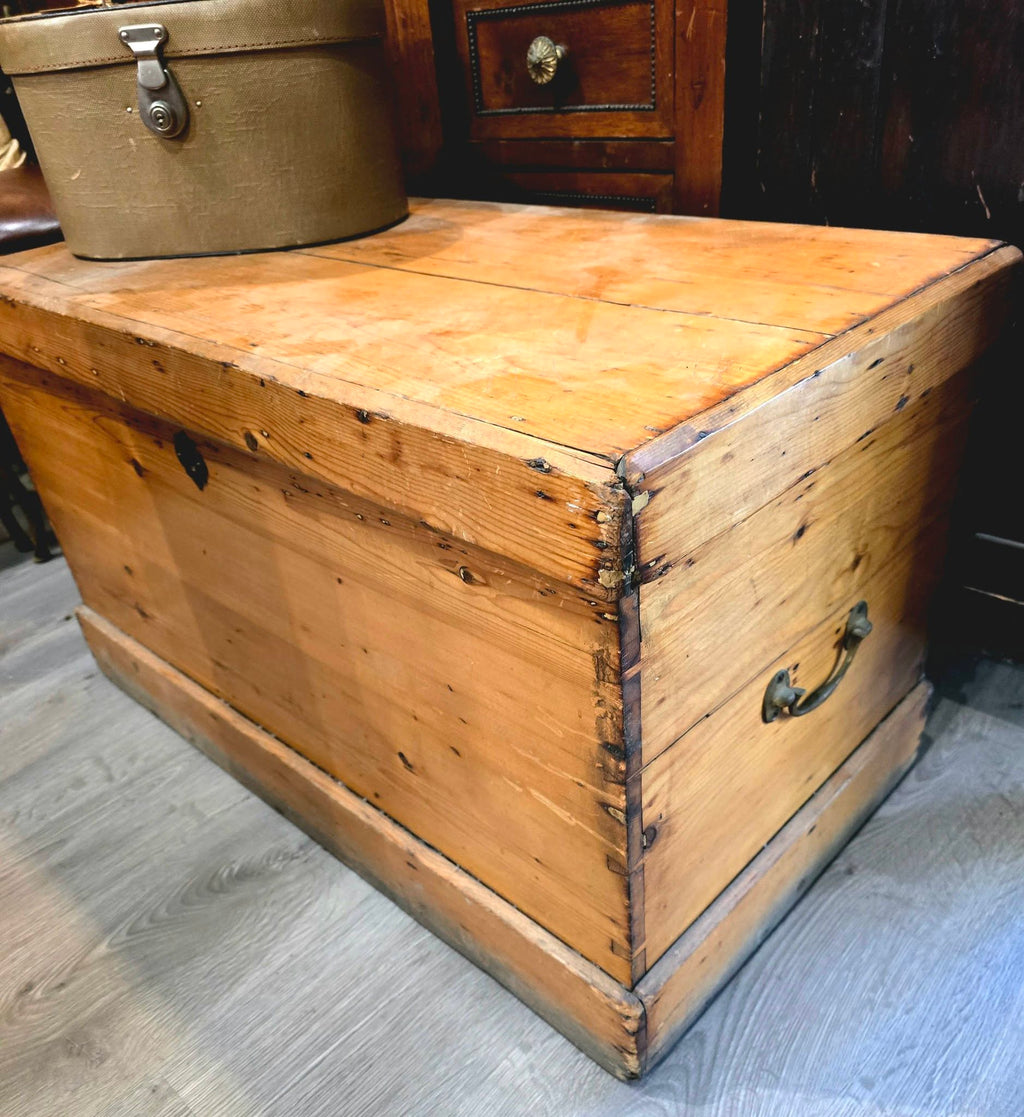 Antique heavy quality pine carriage trunk chest