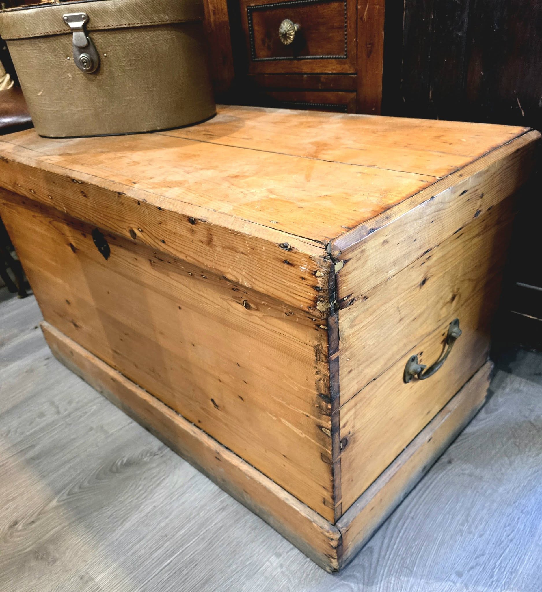 Antique heavy quality pine carriage trunk chest