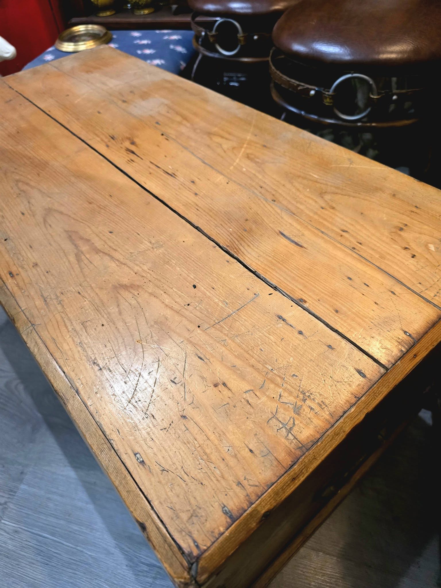 Antique heavy quality pine carriage trunk chest