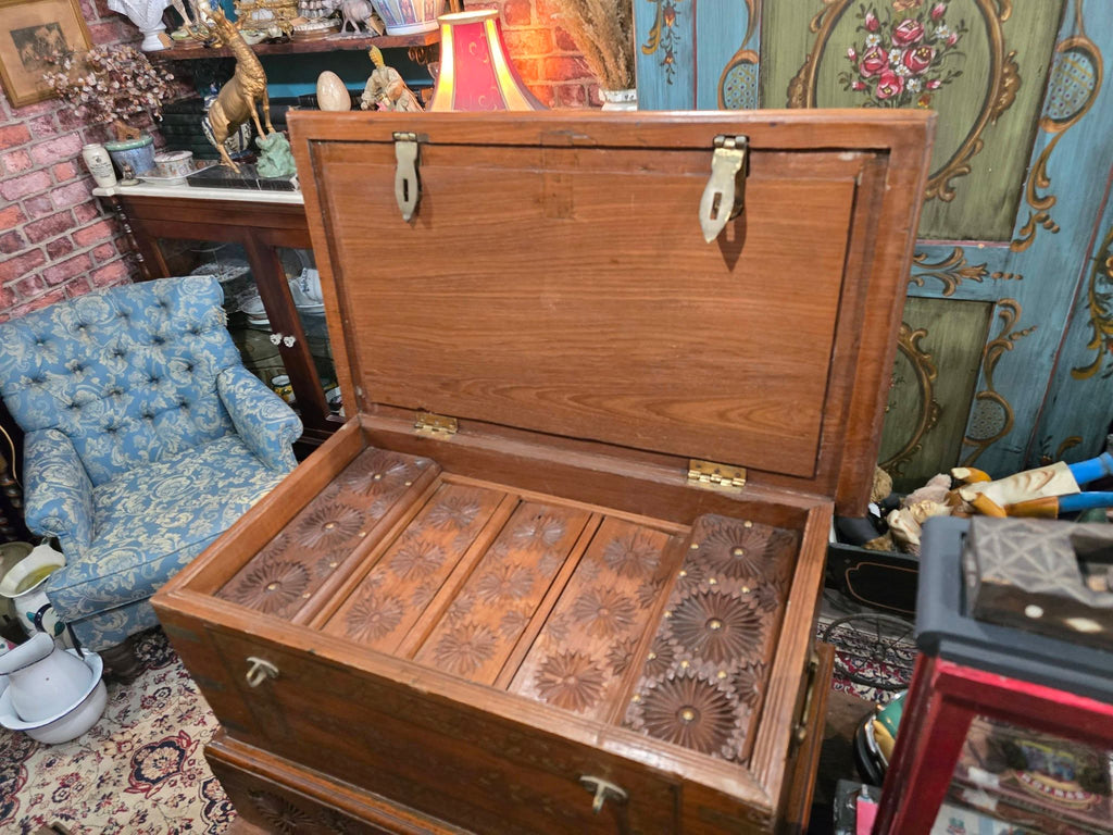 Antique beautiful hard wood chest of Middle Eastern with brass details