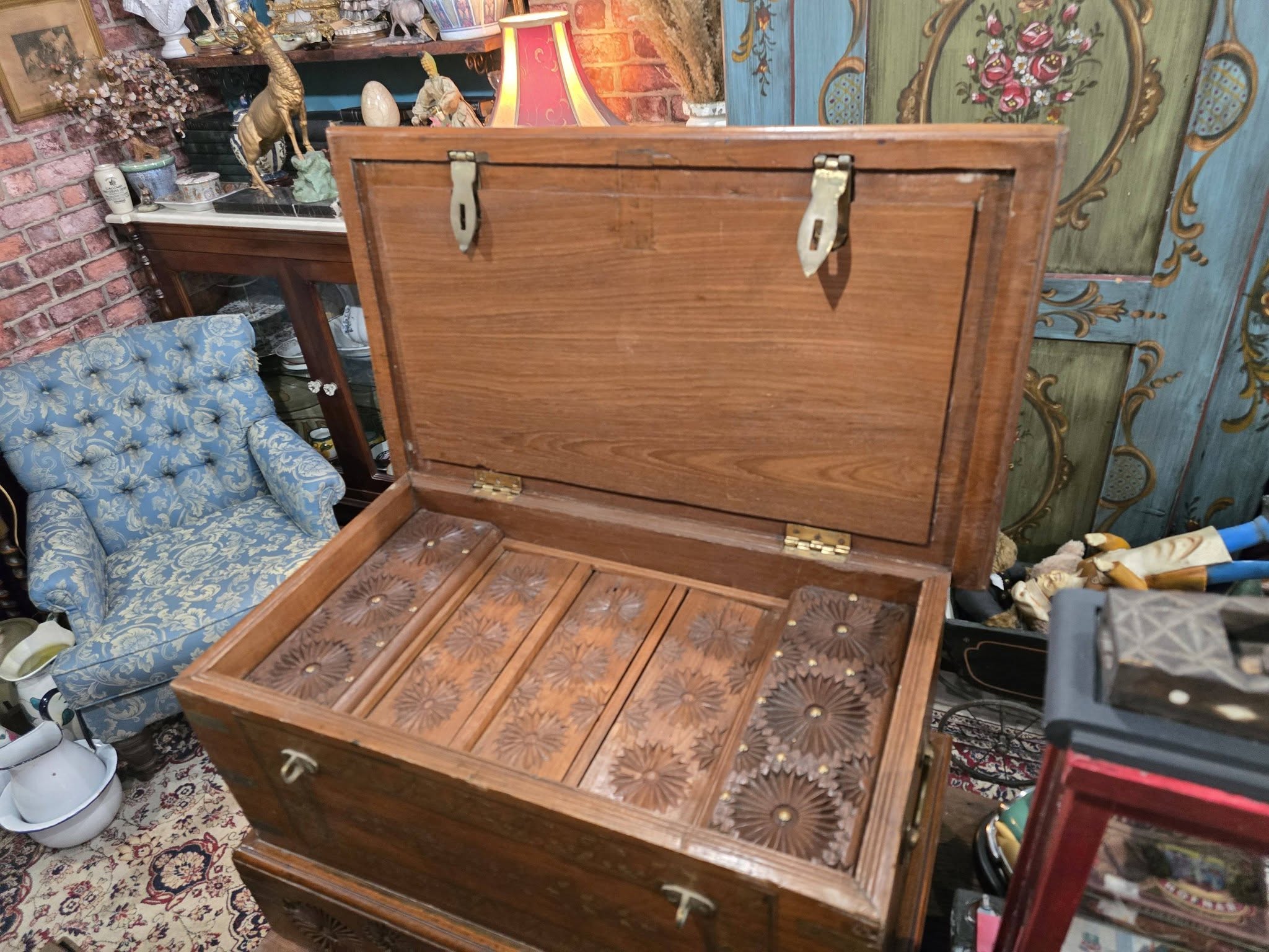 Antique beautiful hard wood chest of Middle Eastern with brass details