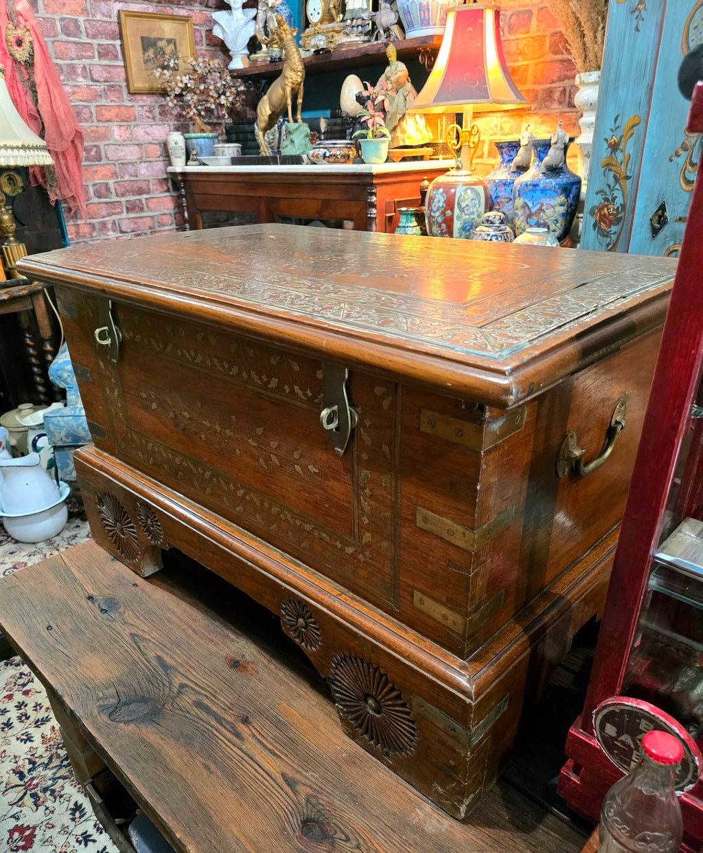 Antique beautiful hard wood chest of Middle Eastern with brass details