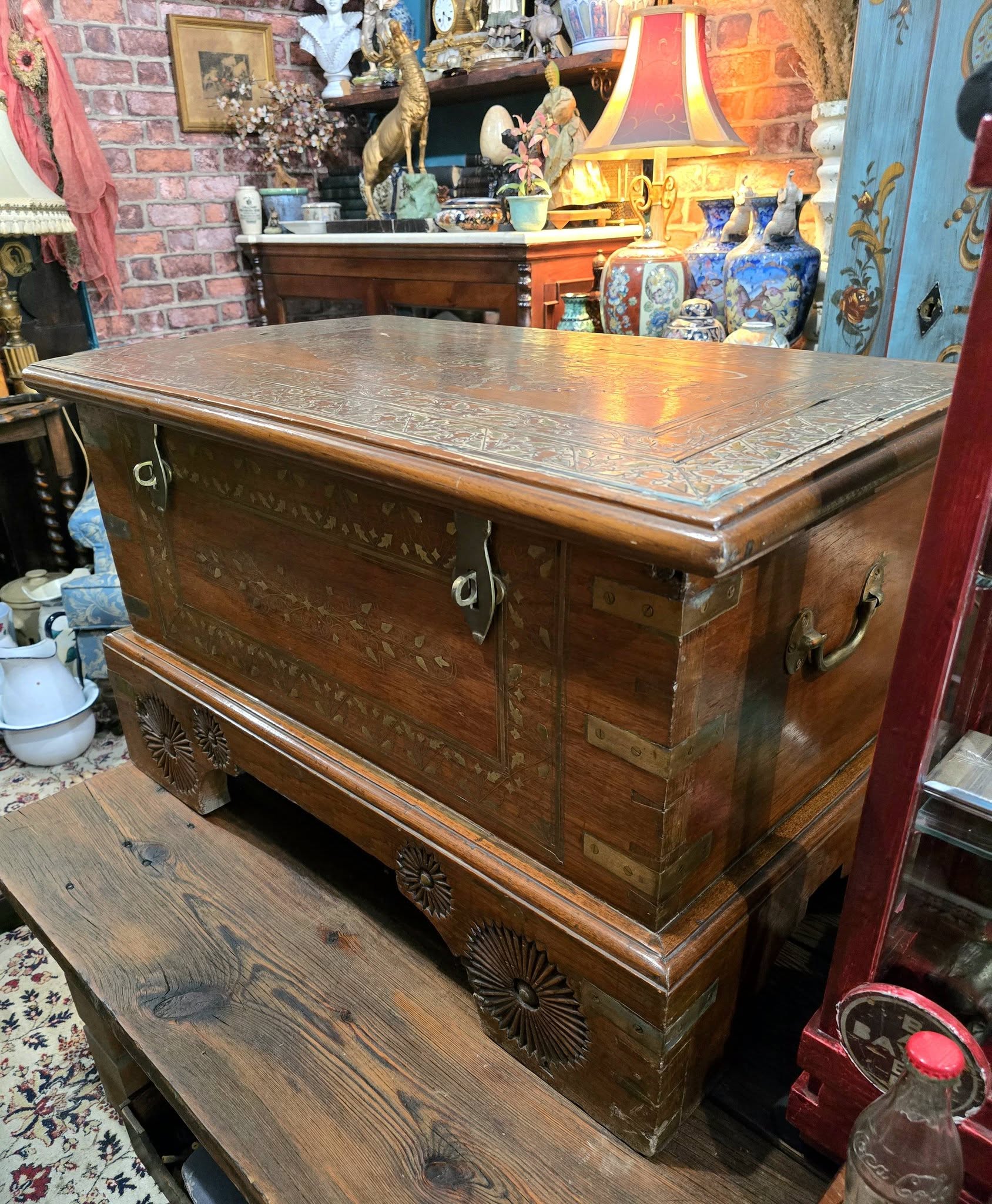 Antique beautiful hard wood chest of Middle Eastern with brass details