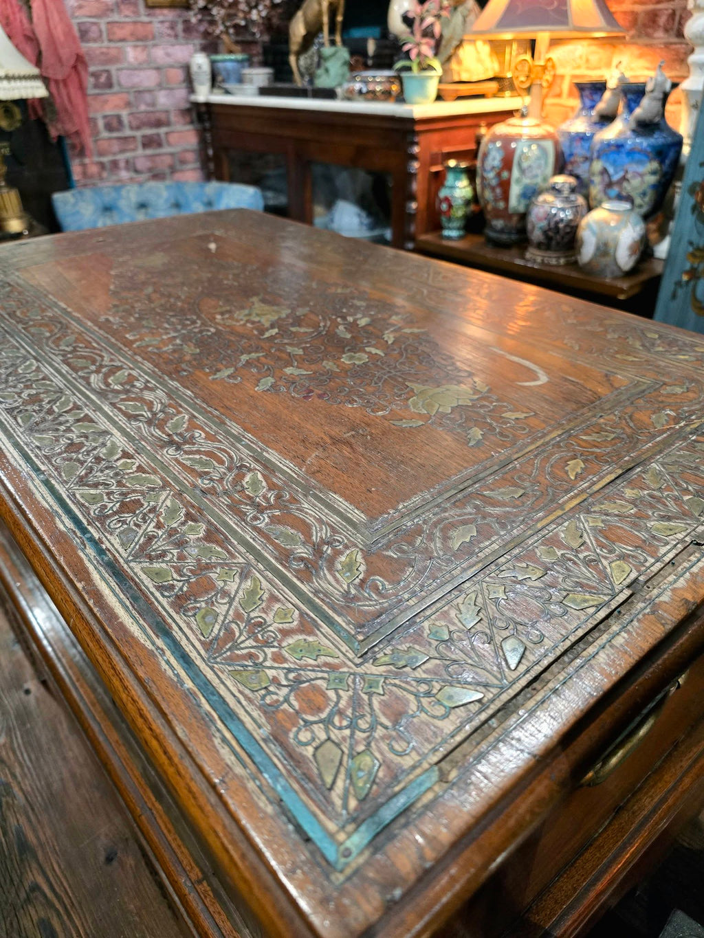 Antique beautiful hard wood chest of Middle Eastern with brass details