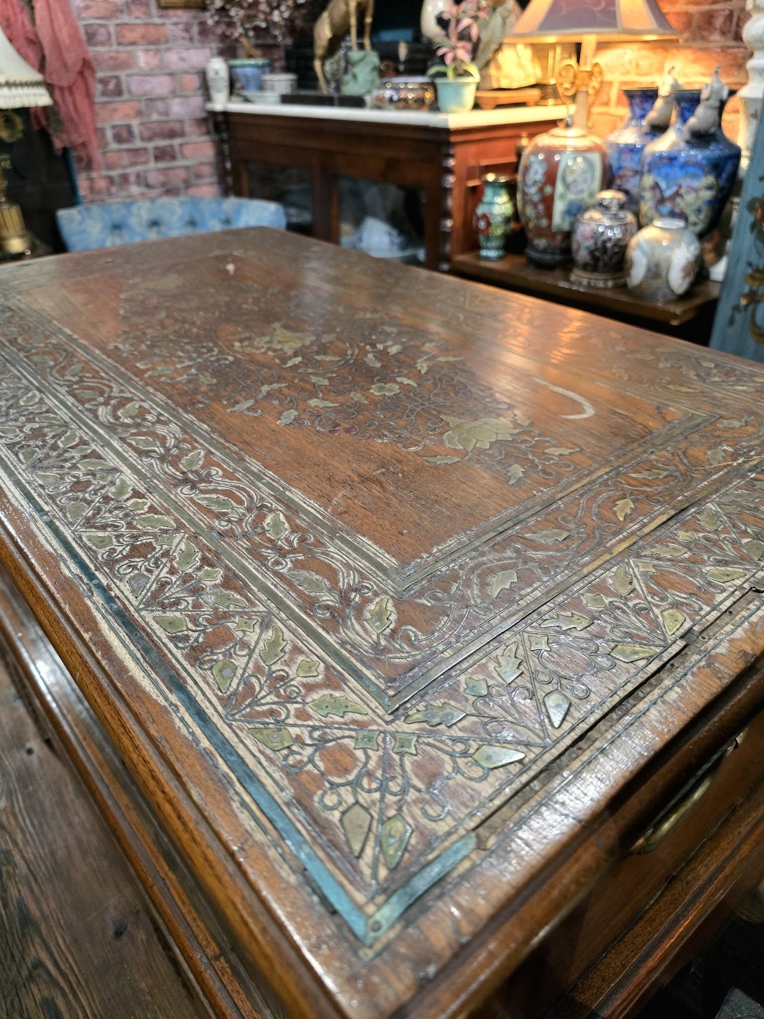 Antique beautiful hard wood chest of Middle Eastern with brass details