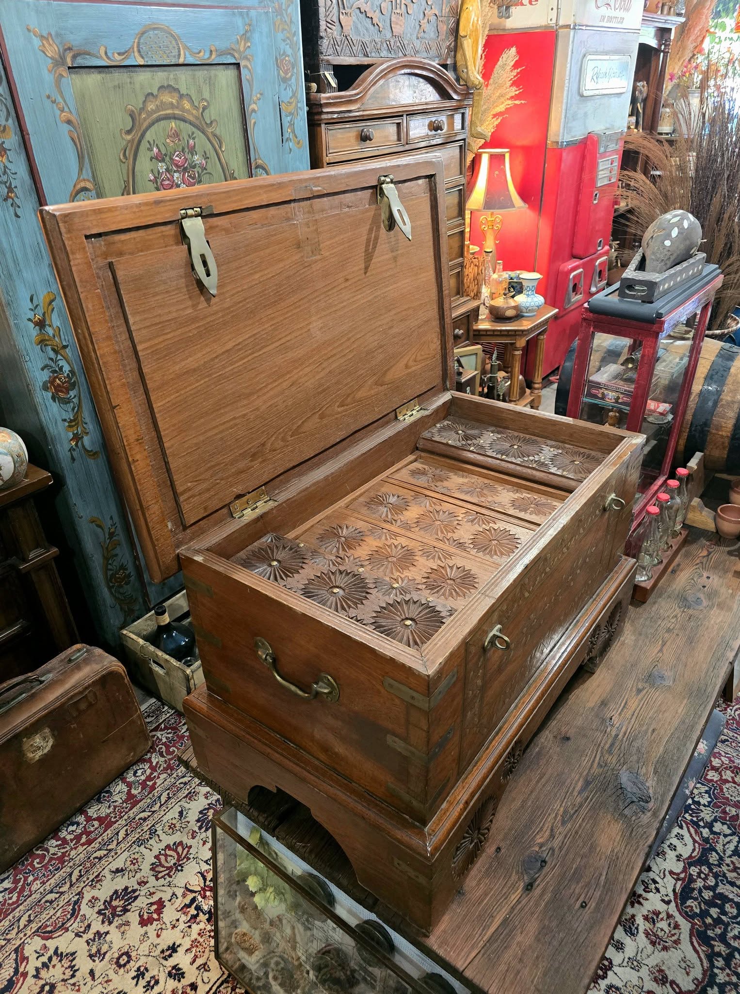 Antique beautiful hard wood chest of Middle Eastern with brass details