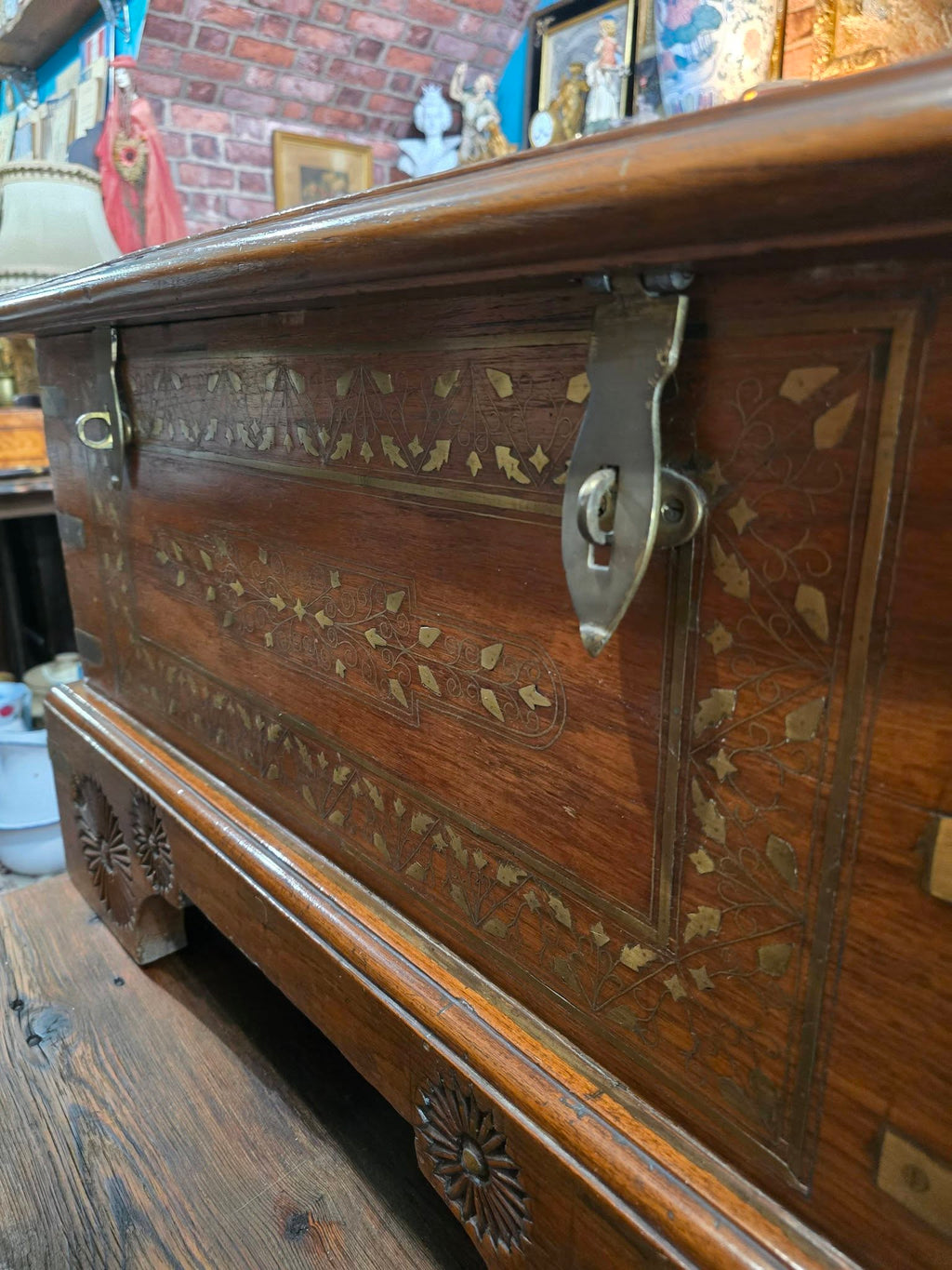 Antique beautiful hard wood chest of Middle Eastern with brass details