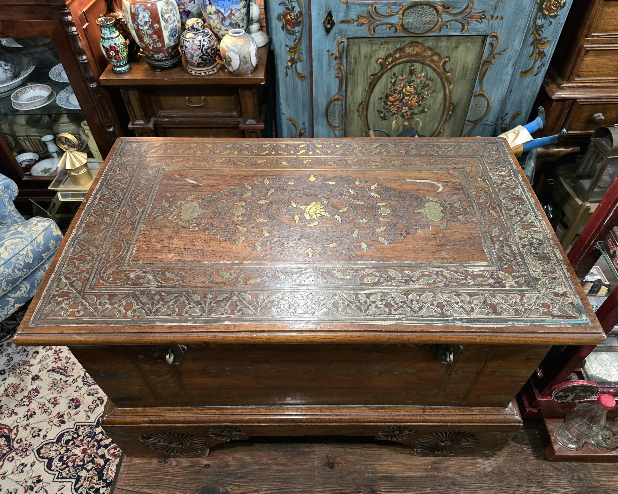 Antique beautiful hard wood chest of Middle Eastern with brass details