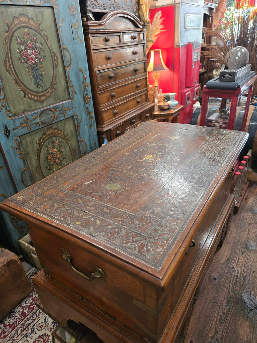 Antique beautiful hard wood chest of Middle Eastern with brass details