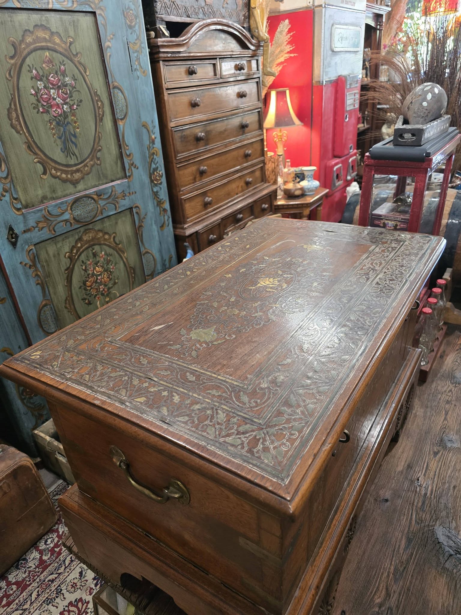 Antique beautiful hard wood chest of Middle Eastern with brass details