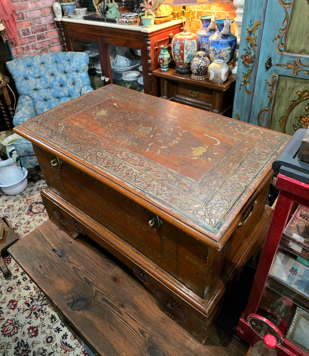 Antique beautiful hard wood chest of Middle Eastern with brass details